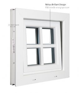 4 fags sidehængt vindue med sprosse pvc